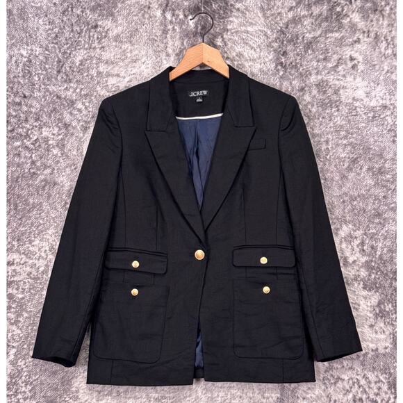 J. Crew Jackets & Blazers - J Crew Jacket 8 Womens Vivienne Blazer Stretch Linen Black Gold Button